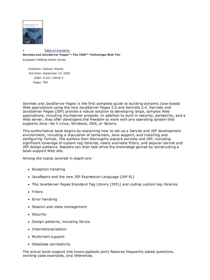 Servlets and JavaServer Pages: The J2EE Technology Web Tier